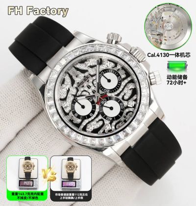 ROLEX Daytona Replica with Diamond Bezel Dandong 7750 Shanghai 4130/4131 Movement 40mm Watch